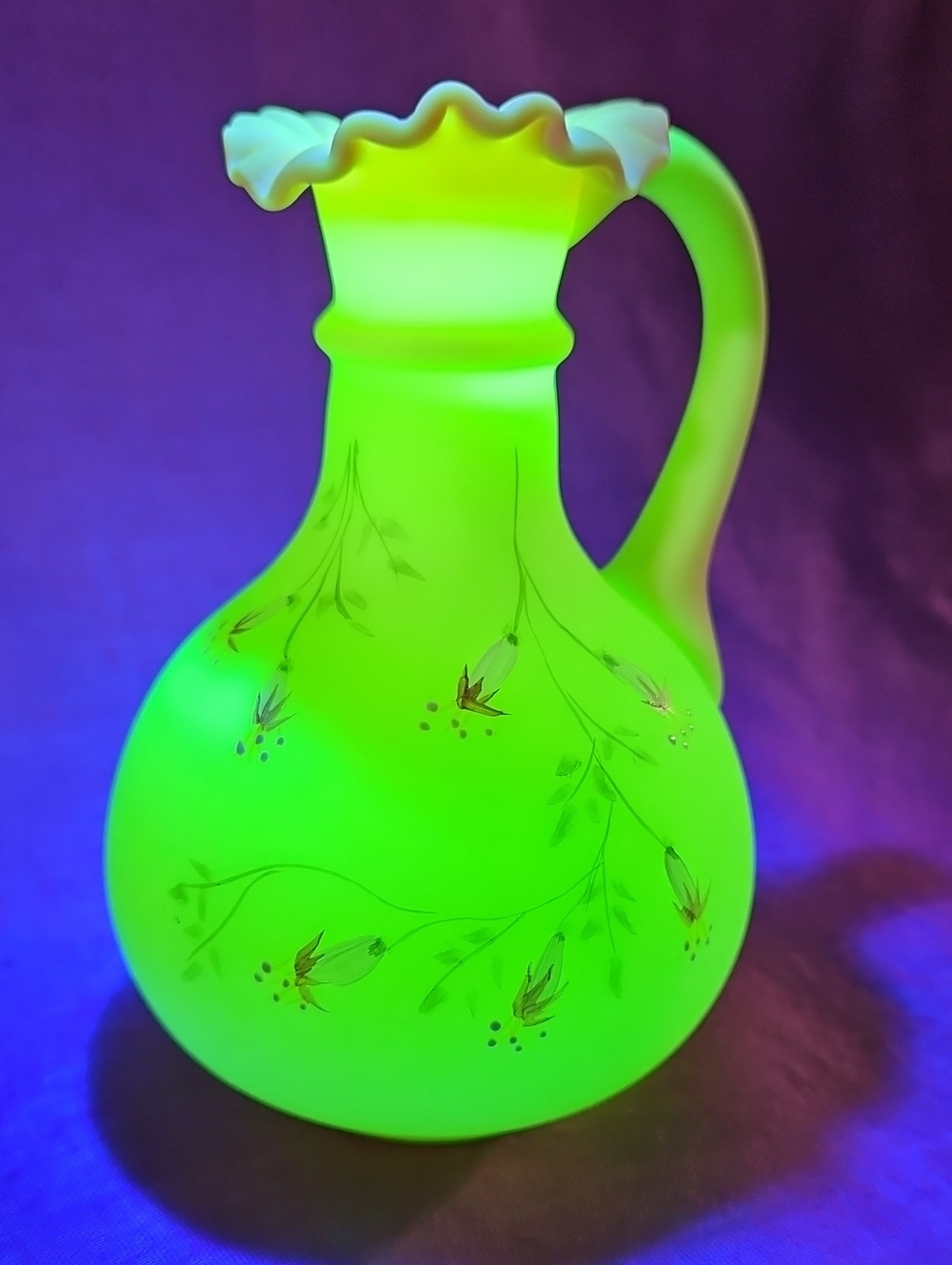 Fenton 85th Anniversary Burmese Uranium Glass Pitcher Signed L. Everson Gorgeous